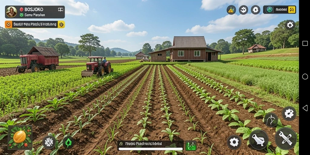 Gameplay seru BOSJOKO dengan aktivitas bertani yang menarik.