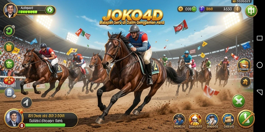 Tampilan gameplay seru di JOKO4D dengan mobil balap melaju kencang.